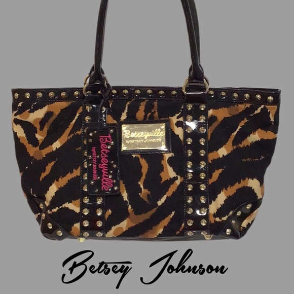 Betsey Johnson Handbags - Betseyville by Betsey Johnson Tiger Print Tote with Studs, Black/Brown